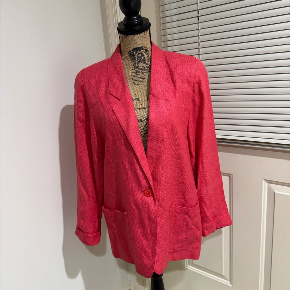 Nordstrom petit focus vintage Vibrant salmon Pink Blazer w/ Shoulder pads size M